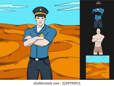 handdrawn illustration of a blue police character