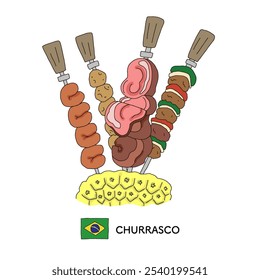 Ilustração desenhada à mão da culinária brasileira_Churrasco