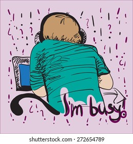 Hand-drawn illustration with busy man