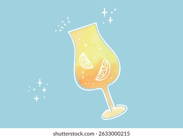 Hand-drawn illustration of a carbonated drink with citrus fruits
