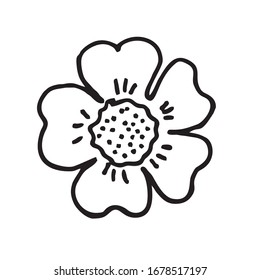 Ilustración hecha a mano de una flor de cerezo. Ilustración vectorial aislada en un fondo blanco. Negro y blanco, contorno.
