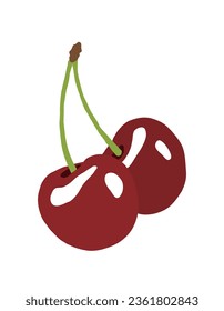 A hand-drawn illustration of 'cherry', a representative fruit of summer. Cherries are red and are the fruit of the cherry tree.