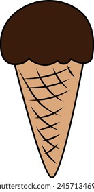 Hand-Drawn Illustration of A Chocolate Ice Cream in Wafer Cone