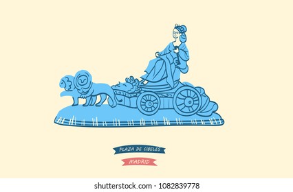 Hand-drawn illustration of Cibeles Fountain, symbol of the Plaza de Cibeles and Madrid
