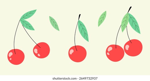 Hand-drawn illustration. Colorful set of vector cherries.