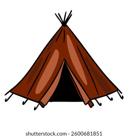 Hand-Drawn Illustration of a Conical Tent, Teepee Design, Camping Shelter Native American Tent