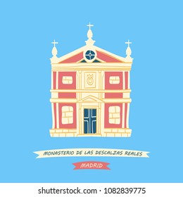 Hand-drawn illustration of the Convent of Las Descalzas Reales (Monasterio  de Las Descalzas Reales) located in Madrid, Spain