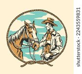 a hand-drawn illustration of cowboy and horse