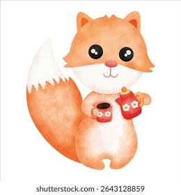 A hand-drawn illustration of a cozy little fox nestled in autumn leaves, capturing the warmth and charm of fall.