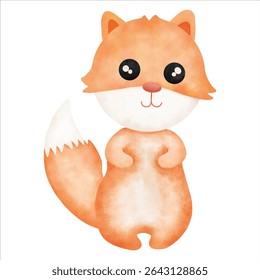 Uma ilustração desenhada à mão de uma pequena raposa aconchegante aninhada em folhas de outono, capturando o calor e o charme do outono.