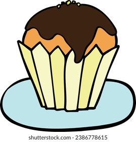 Ilustración a mano, bizcocho, chocolate, vector, 