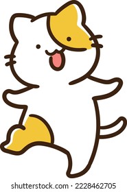 A hand-drawn illustration of a cute cat that raises one leg and poses for theater, dance, exercise, etc.