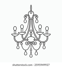 Hand-drawn Illustration of a Cute Chandelier with Candles.
