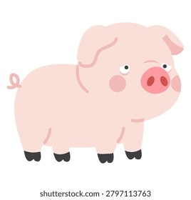 Hand-drawn illustration of a cute pig character, representing farm life, friendliness, childhood themes, and adorable animal design.
