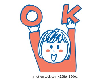 Hand-drawn illustration of a cute woman making an OK sign