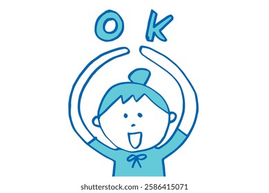 Hand-drawn illustration of a cute woman making an OK sign