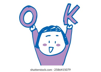 Hand-drawn illustration of a cute woman making an OK sign