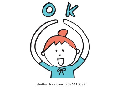 Hand-drawn illustration of a cute woman making an OK sign