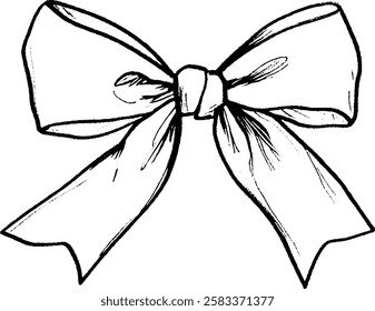 A hand-drawn illustration of a decorative bow with long tails, suitable for gift wrapping or decoration.