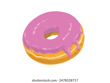 Hand-drawn illustration of a donut covered in pink chocolate