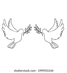 Hand-drawn illustration of a dove. Vector doodle birds isolated on white background for your design of wedding cards, posters, invitations.