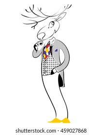  Hand-drawn illustration of dressed deer hipster