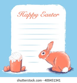 Hand-drawn illustration. Easter bunny. Easter. Postcard Easter