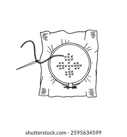 Hand-drawn illustration of an embroidery project in progress.