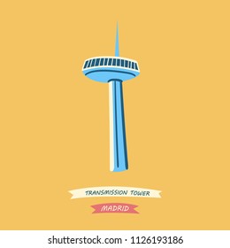Hand-drawn illustration of the famous spanish transmission tower located in Madrid, Spain
