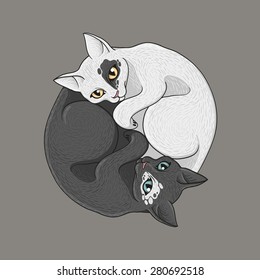 Hand-drawn illustration of feline yin-yang symbol