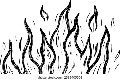 A hand-drawn illustration of flames with varying heights and shapes, showcasing a dynamic and energetic fire design.