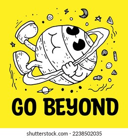 handgezeichnete Illustration eines treibenden Planeten