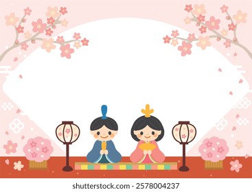 Hand-drawn illustration frame for Hinamatsuri