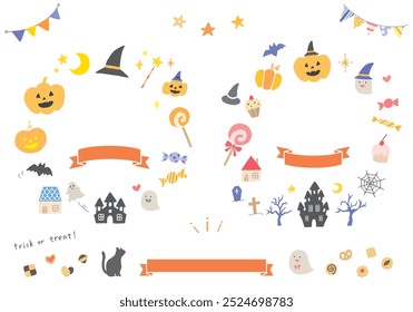 Hand-drawn illustration frame set related to Halloween