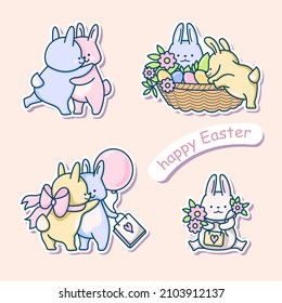 Hand-drawn illustration of funny cartoon Bunnies.  A set of stickers. Vector. 