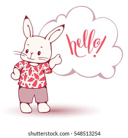 Hand-drawn illustration of funny cartoon Bunny. Vector 