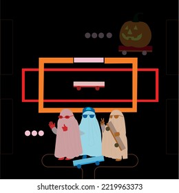 Hand-drawn illustration of funny ghosts in full color.