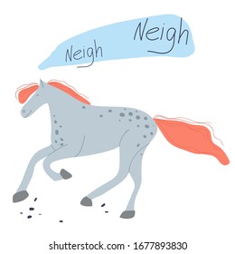 hand-drawn illustration of a galloping horse. Cartoon graphics. Decor for the print.