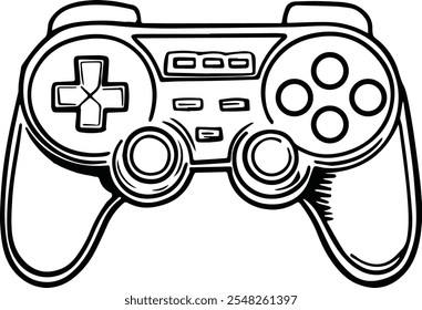 Ilustração desenhada à mão de um controlador de jogo em um estilo minimalista. Perfeito para projetos de jogos, designs de camisetas, cartazes e mídia digital. Formato de vetor para fácil personalização.