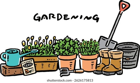Hand-drawn illustration of gardening - Alphabet