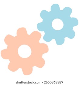 Hand-drawn illustration of gears: cute gears in pastel colors
