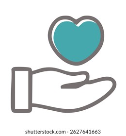 Dibujado a mano ilustración de manos y un corazón en las manos