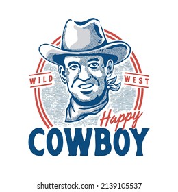 a hand-drawn illustration of happy cowboy