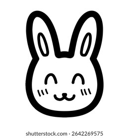 Hand-drawn illustration of a happy rabbit character's face