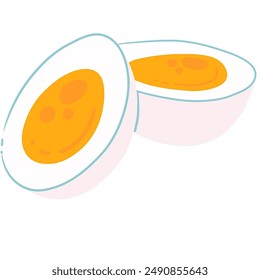 Hand-drawn illustration of a hard-boiled egg cut in half, showing the yolk and white in a simple, clean style. Ideal for food blogs, recipes, and culinary content