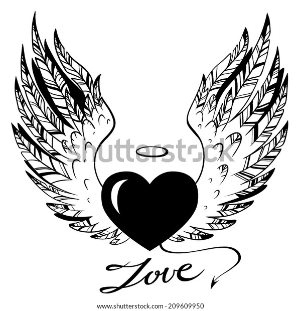 Handdrawn Illustration Heart Angel Wings Stock Vector (Royalty Free ...