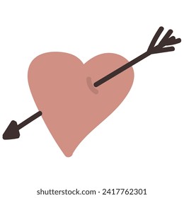 Hand-drawn illustration of heart pierced by an arrow. Doodle isolated on white background. 
