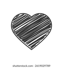 Hand-drawn illustration of a heart shape filled with scribbled lines. Perfect for Valentine's Day, love, and romantic themes