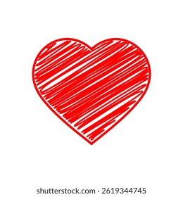 Hand-drawn illustration of a heart shape filled with scribbled lines. Perfect for Valentine's Day, love, and romantic themes