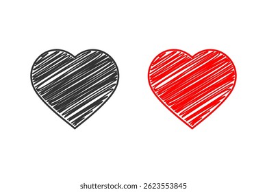 Hand-drawn illustration of a heart shape filled with scribbled lines. Perfect for Valentine's Day, love, and romantic themes